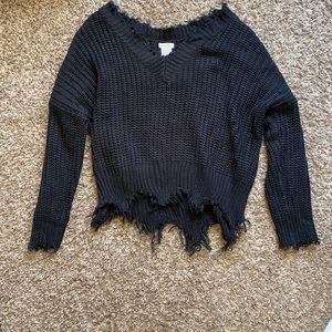 Black fray- hemmed sweater size small